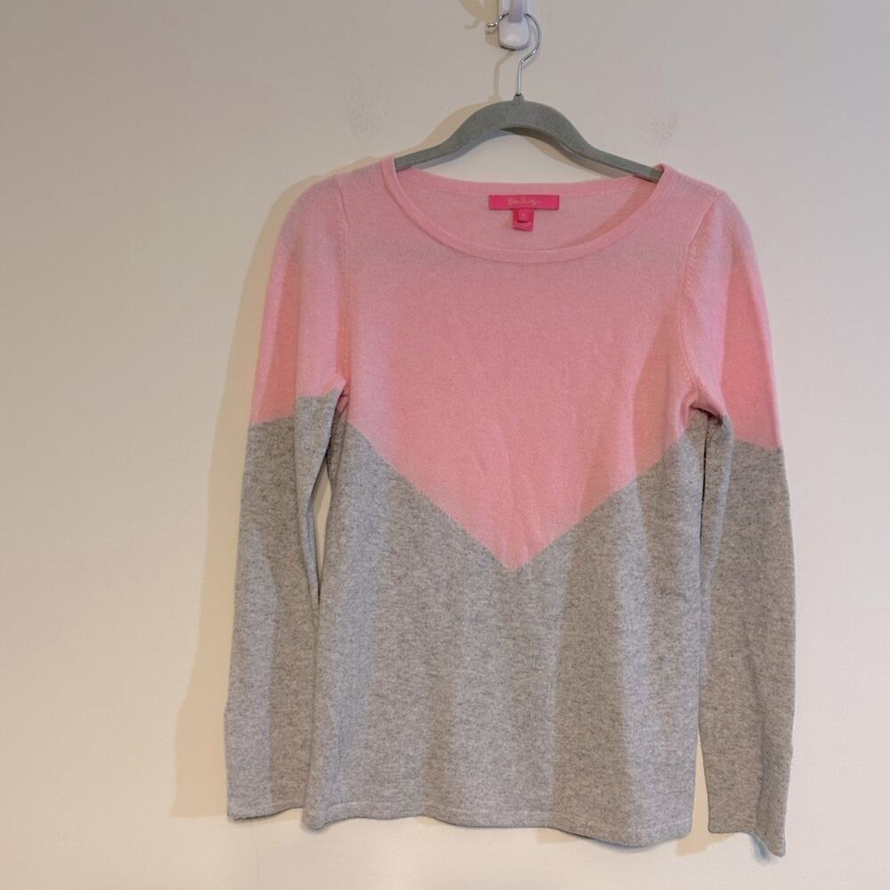 Lilly Pulitzer Brigitte Sweater Women Small Pink Grey Good Cashmere Color Block